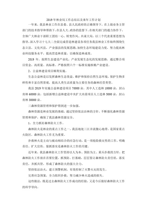 最新-2019年林业局工作总结以及来年工作计划 精品