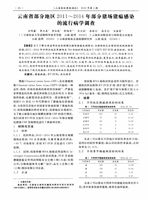 云南省部分地区2011-2014年部分猪场猪瘟感染的流行病学调查