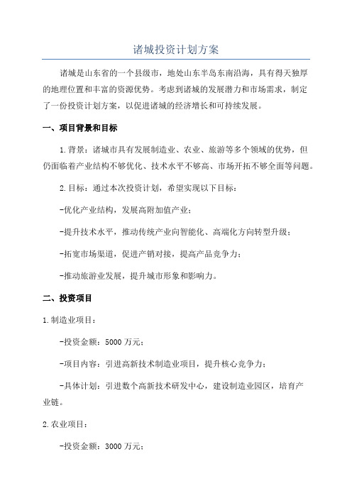 诸城投资计划方案