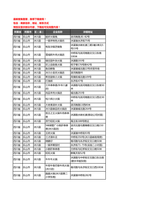 新版四川省乐山市沐川县火锅店企业公司商家户名录单联系方式地址大全55家