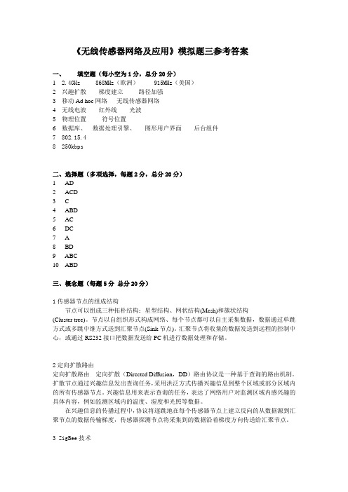 《无线传感器网络及应用》模拟题三参考答案