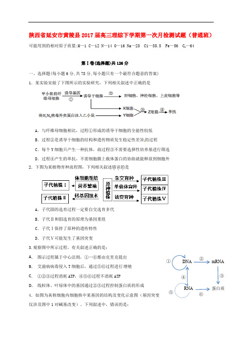 陕西省延安市黄陵县高三理综下学期第一次月检测试题(