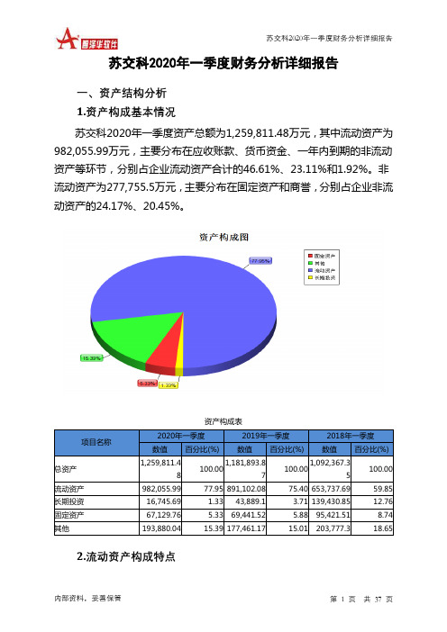 苏交科2020年一季度财务分析详细报告