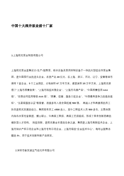 中国十大深井泵业前十厂家