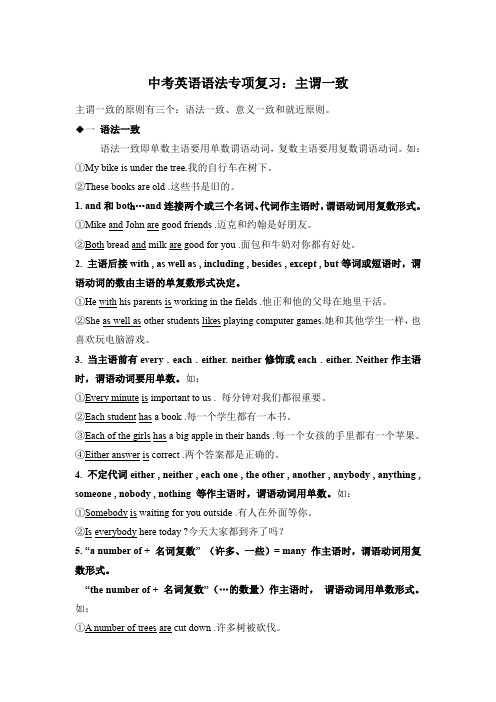 中考英语语法专项复习：主谓一致
