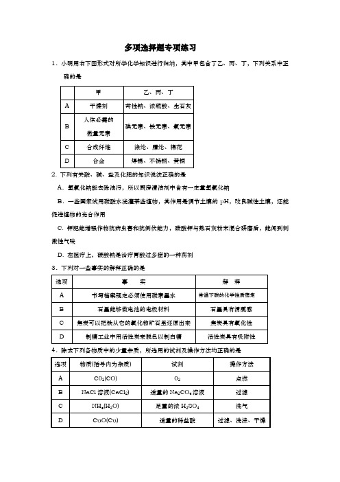 中考化学之多项选择题专项练习试题及答案(绝对精品)