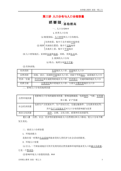 新高考地理一轮复习 模块二第一单元人口与地理环境第三讲人口分布与人口合理容量学案含解析