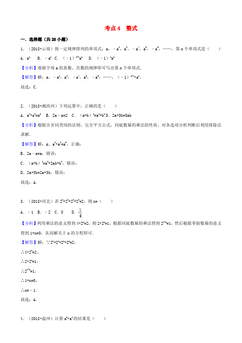 2018年中考数学试题分类汇编：考点(4)整式(含解析)
