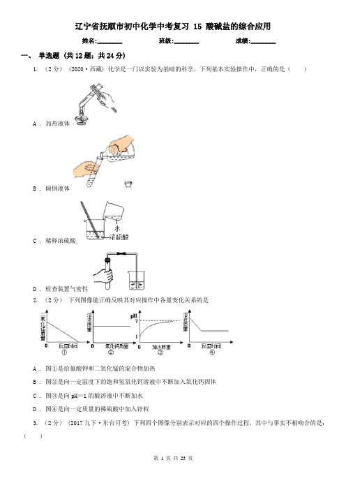 辽宁省抚顺市初中化学中考复习 15 酸碱盐的综合应用