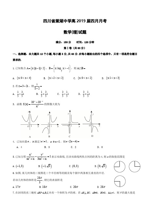 四川省棠湖中学2019届高三4月月考数学(理)试题(含答案)