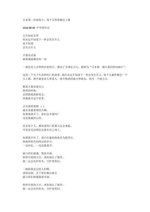 日本第一治愈短片：象之背