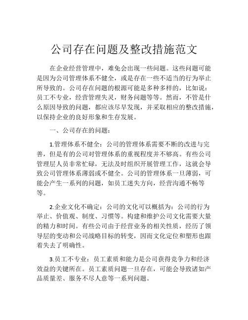 公司存在问题及整改措施范文