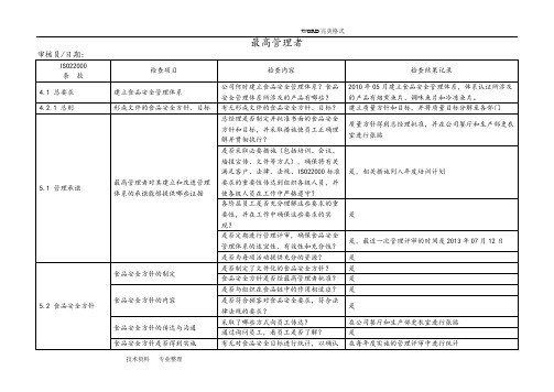 内审检查表食品企业(ISO9001、HACCP]DOC