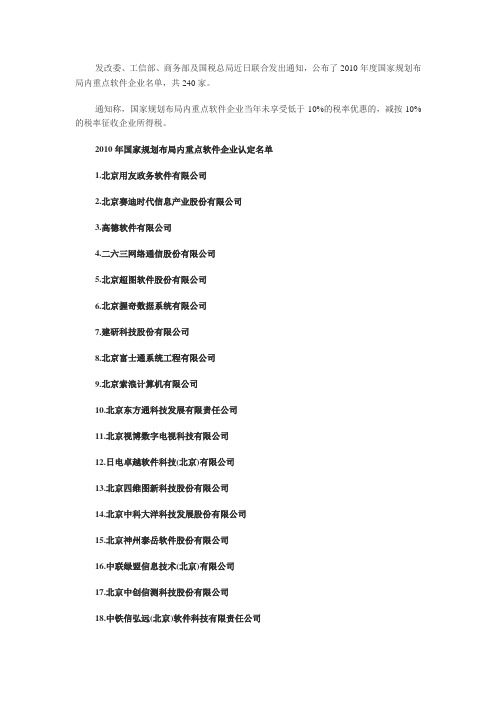 240家重点软件企业