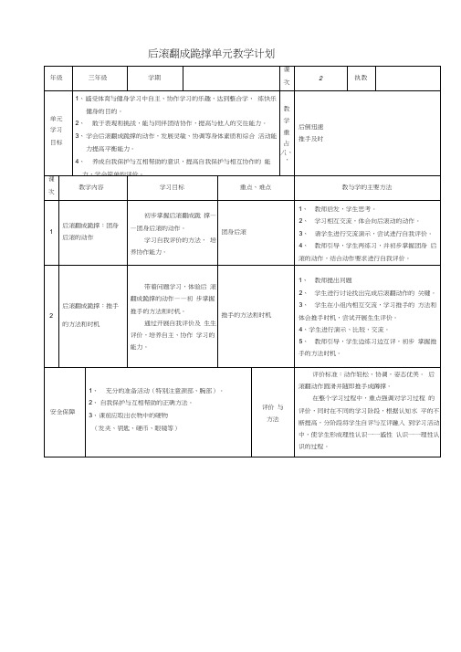 下学期小学体育三年级各项目单元教学计划