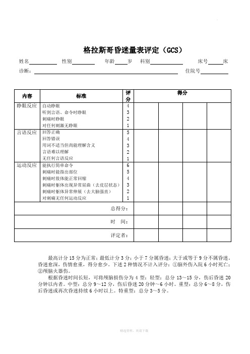 格拉斯哥昏迷量表