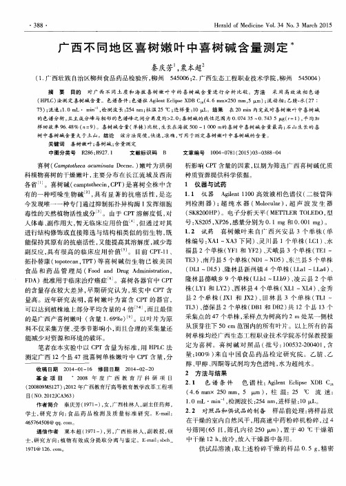 广西不同地区喜树嫩叶中喜树碱含量测定