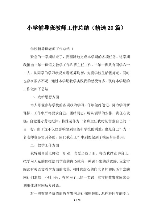 小学辅导班教师工作总结(精选20篇)