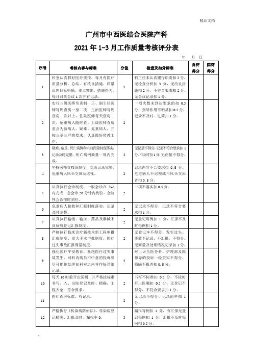 产科医疗质量考核评分表