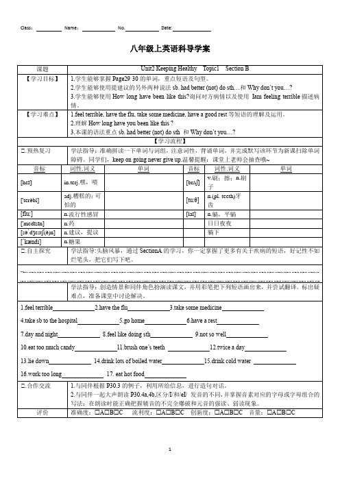 Unit 2 Topic 1 Section B 导学案 仁爱版英语八年级上册