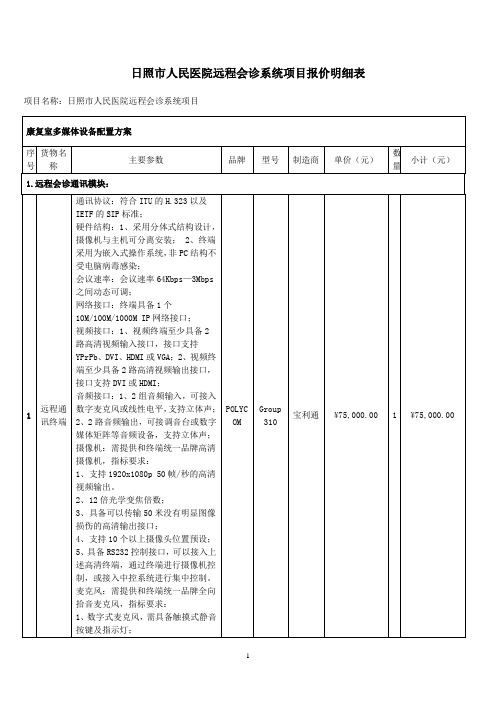 日照市人民医院远程会诊系统项目报价明细表