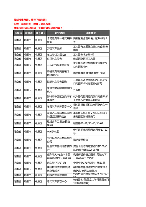 新版河南省郑州市中原区汽车装饰企业公司商家户名录单联系方式地址大全120家