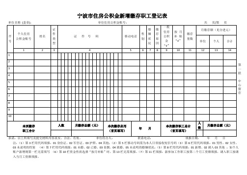 宁波住房公积金新增缴存职工登记表