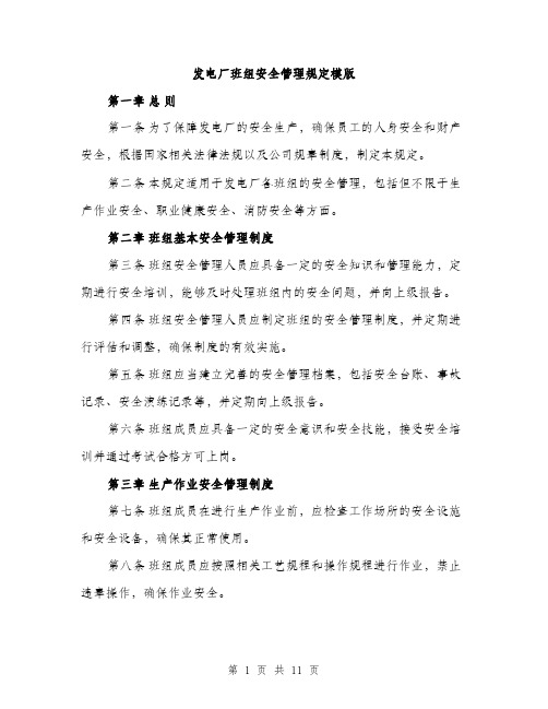 发电厂班组安全管理规定模版(三篇)