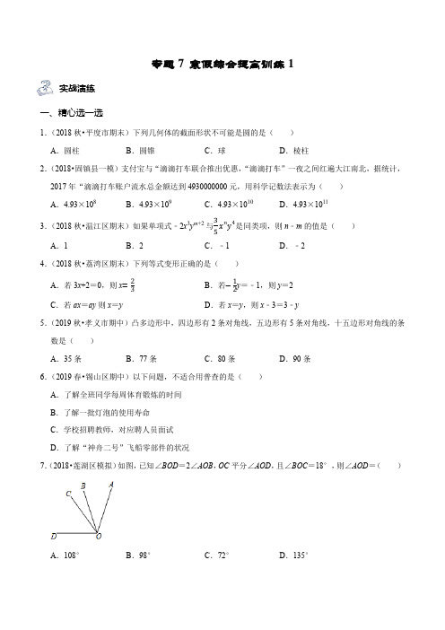 七年级数学专题07 寒假综合提高训练(1)(原卷版)