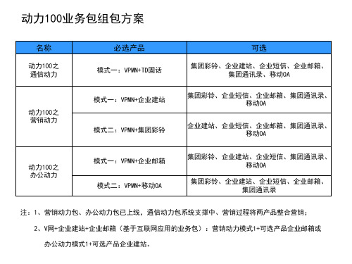 动力100业务包组包方案