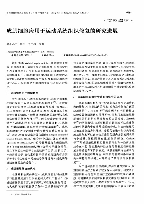 成肌细胞应用于运动系统组织修复的研究进展