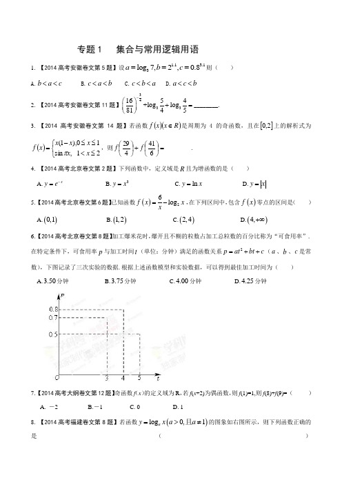 专题02 函数-2014年高考数学试题分项版解析(原卷版)