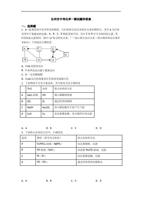 台州市中考化学一模试题和答案