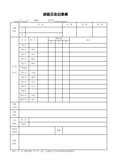 班级日志记录表