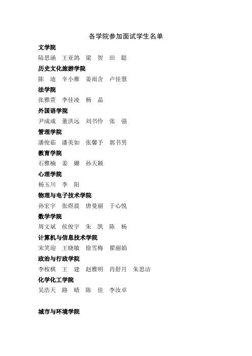 辽师各学院参加面试学生名单