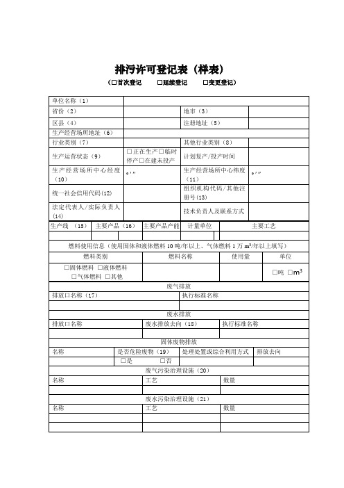 排污许可登记表(样表)