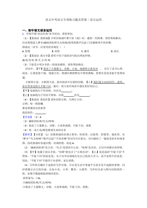 语文中考语文专项练习题及答案∶语言运用