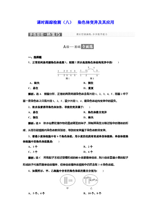 2018-2019学年生物同步苏教版必修2课时跟踪检测(八) 染色体变异及其应用