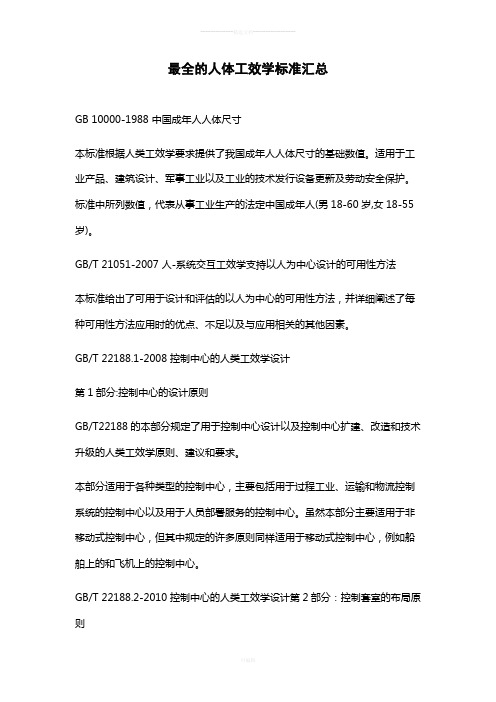最全的人体工效学标准汇总