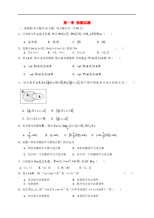 高考数学一轮复习 第一章 集合与常用逻辑用语检测试题 文 北师大版