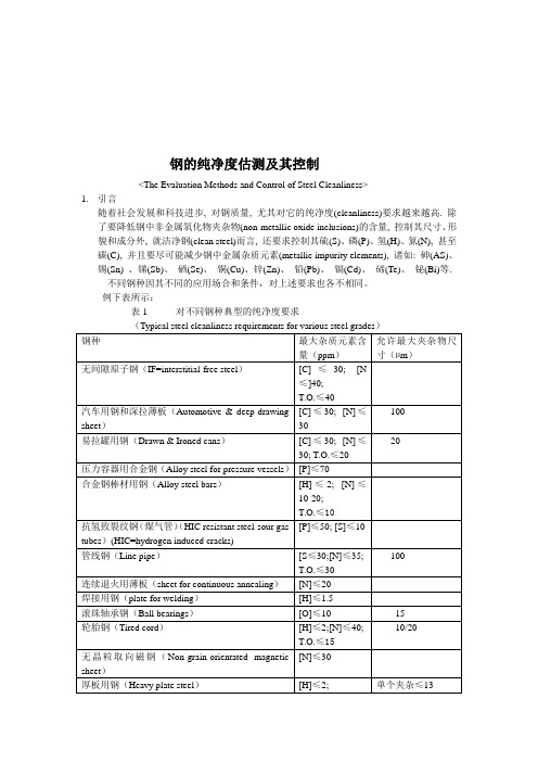 钢的纯净度评测及其控制