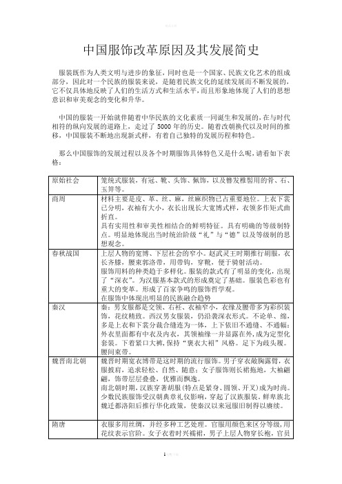 中国服饰改革原因及其发展简史