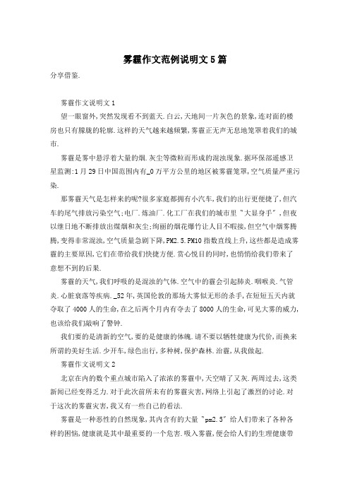 雾霾作文范例说明文5篇