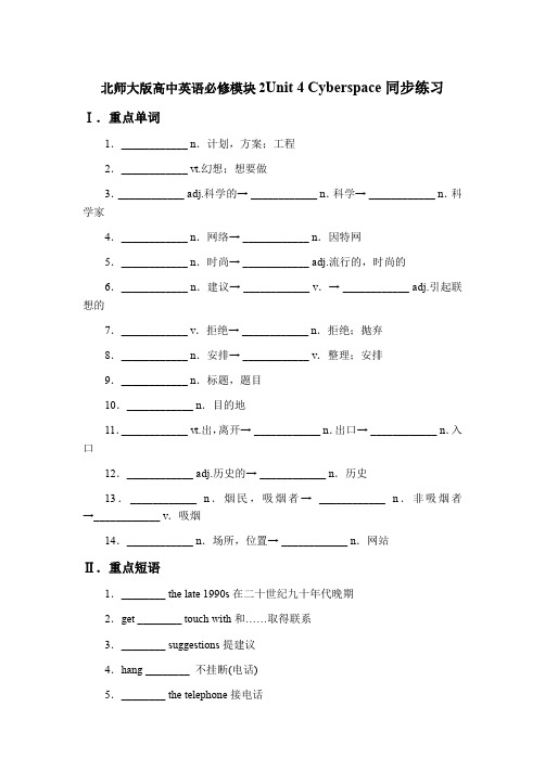 北师大版高中英语必修模块2Unit 4 Cyberspace同步练习