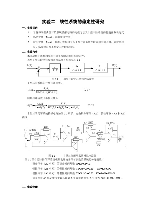 自动控制原理实验——线性系统的稳定性研究