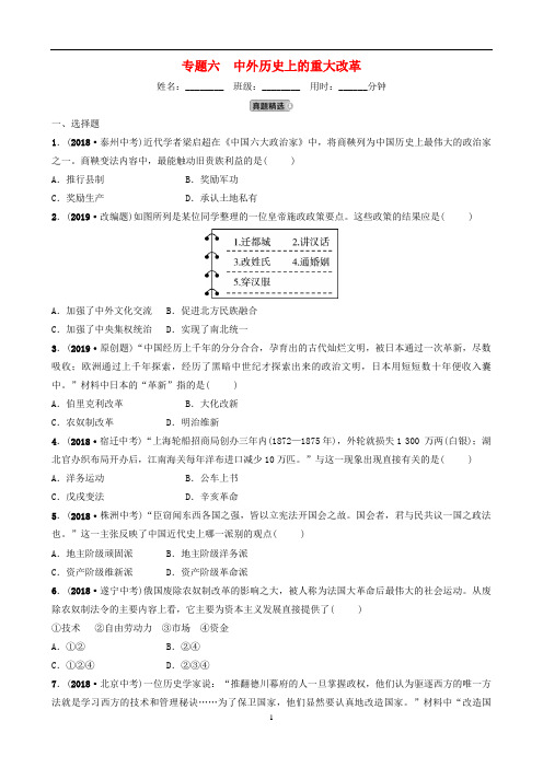 山东省2019年中考历史总复习专题六中外历史上的重大改革练习(含答案)