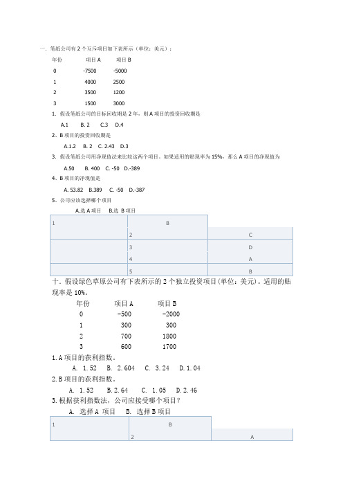净现值及其他投资规则计算NPV