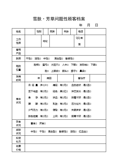 雪肤芳草问题性顾客档案