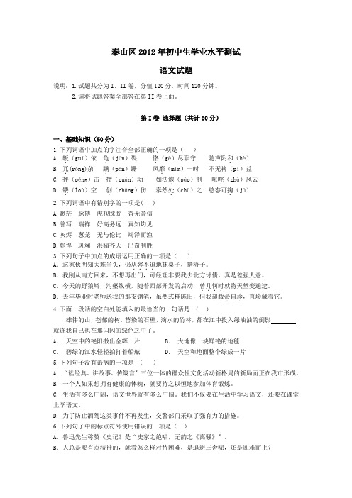 泰山区语文中考试题