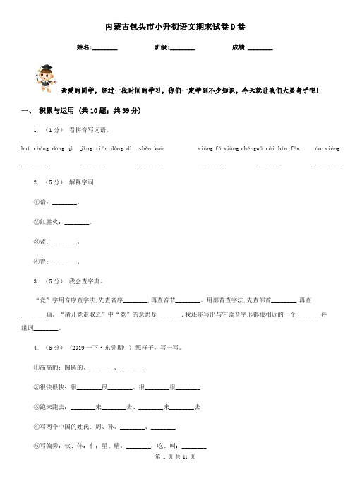内蒙古包头市小升初语文期末试卷D卷